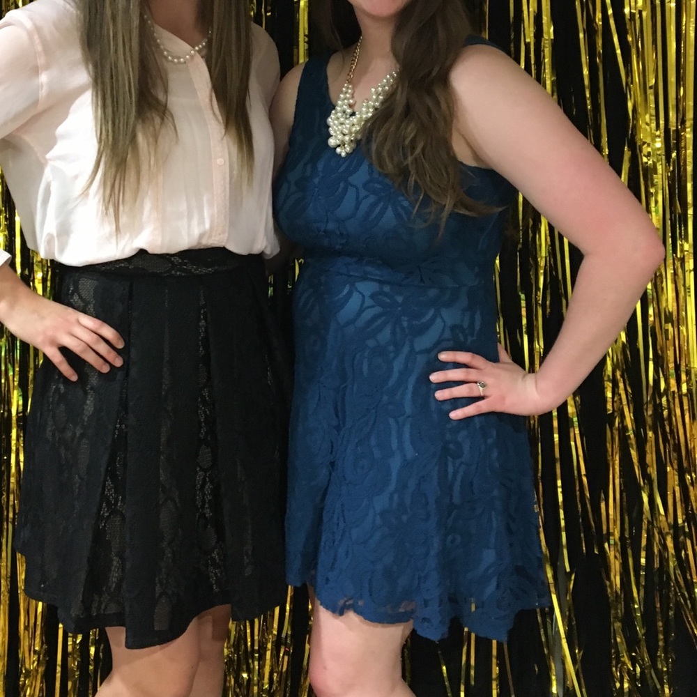 Lace skater teal dress